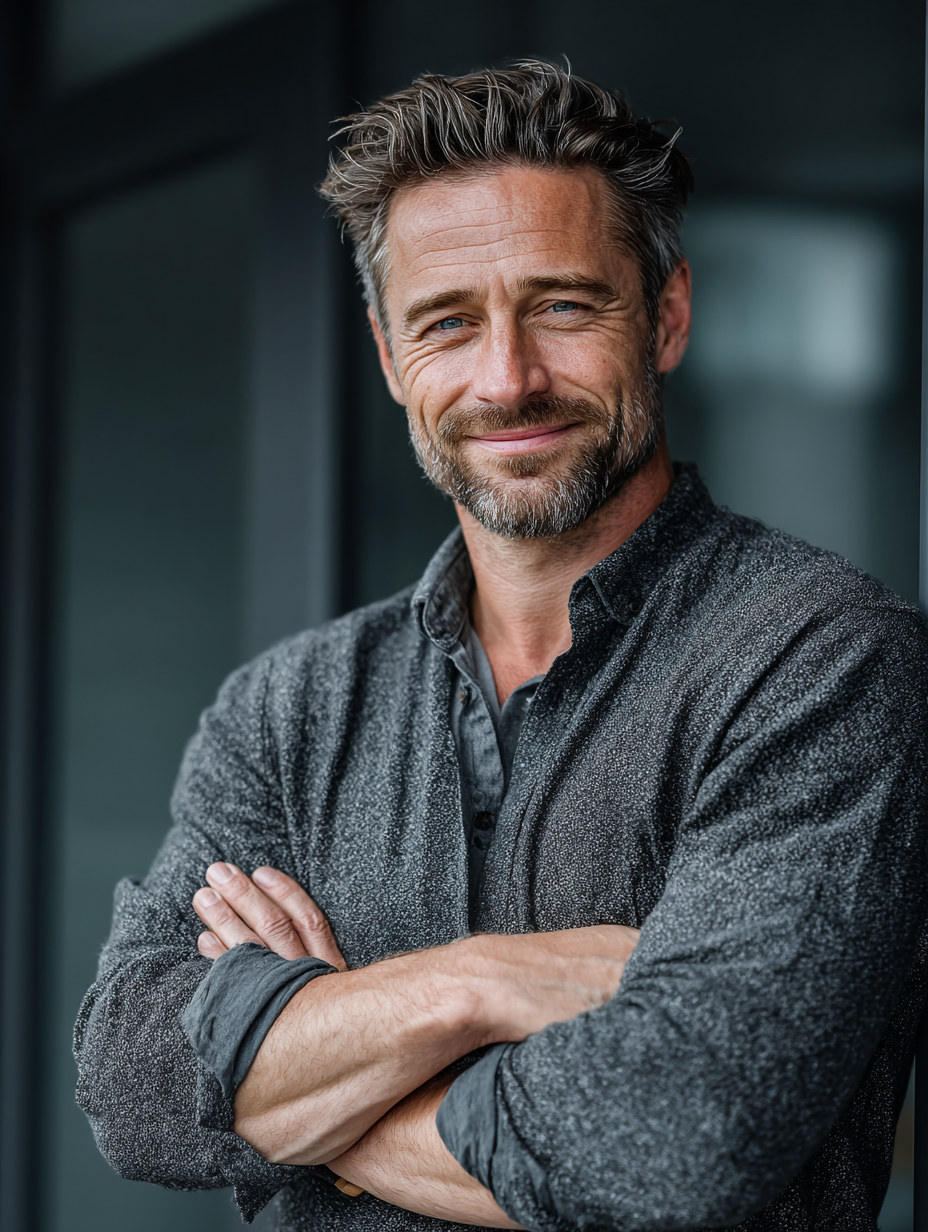 Чоловік середнього віку практикує медитацію і дихальні вправи